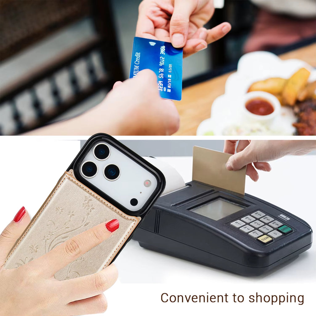 Double Layer Printing Card Holder Solid Color Leather Cover for Iphone 17 Air 16E 16 Pro 15 14 13 12 11 8 7 6 plus X XR Max Case