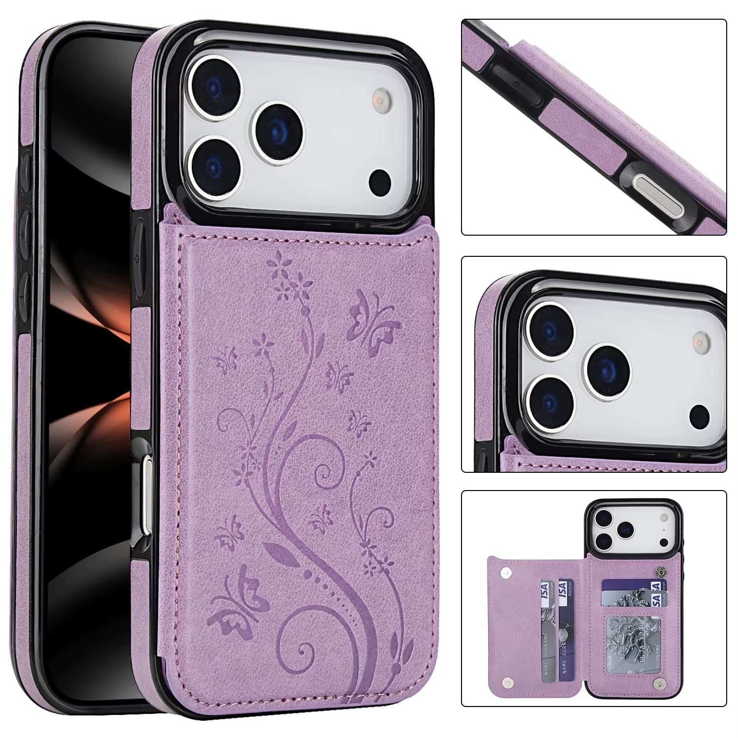 Double Layer Printing Card Holder Solid Color Leather Cover for Iphone 17 Air 16E 16 Pro 15 14 13 12 11 8 7 6 plus X XR Max Case