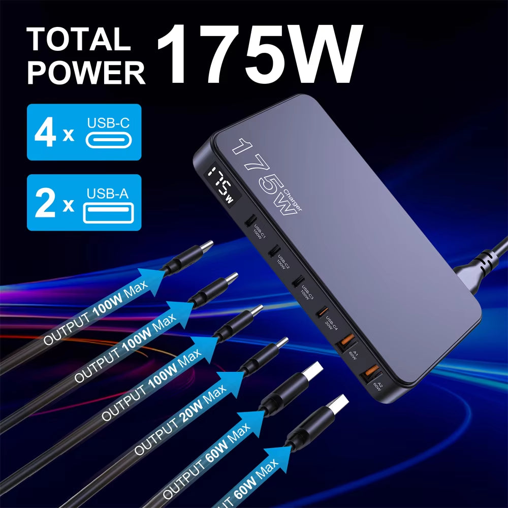 175W Desktop GaN Fast Charger 6-Port