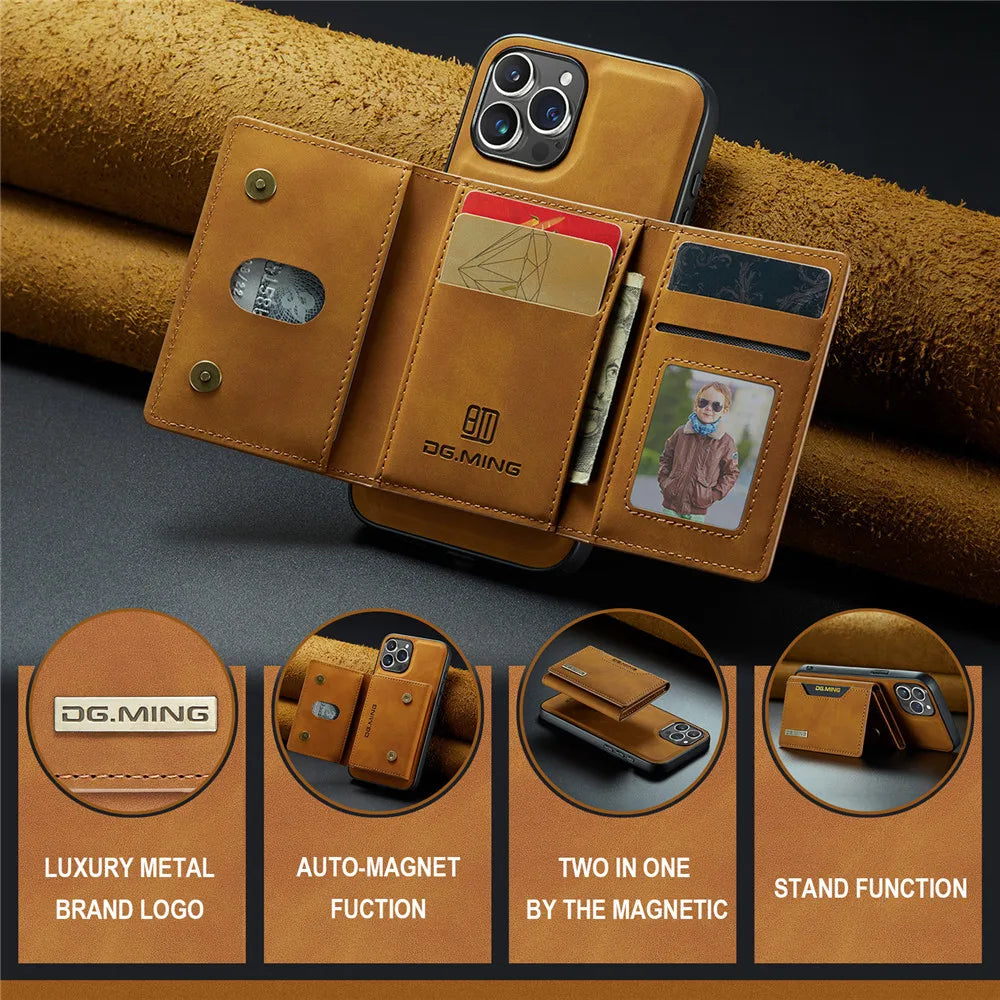 2 in 1 Detachable Magnetic Leather Case for Iphone 17 Pro Max 17 Air 16 16E 15 14 13 12 11 Wallet Cover Cards Holder Pocket