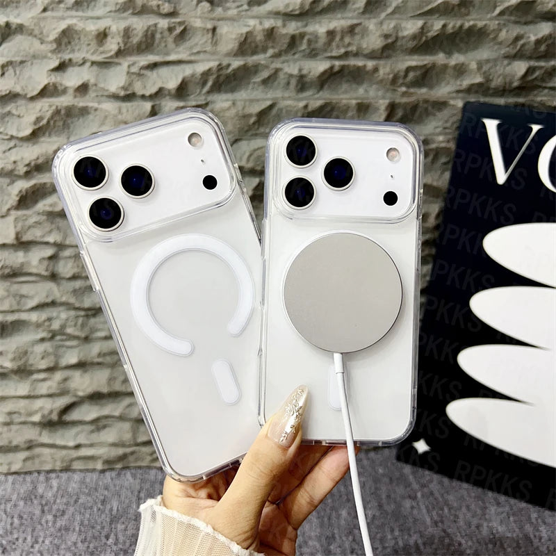 Original for Magsafe Magnetic Wireless Charging Case for  17 Air 16 15 14 13 12 11 Pro Max 17 plus Mini Clear Back Cover