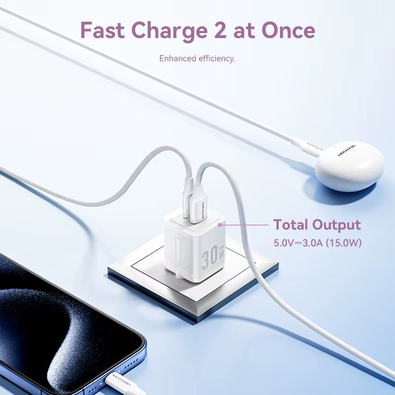 Gan 30W Fast Charger for Iphone 16 15 14 13 12 PD3.0 Charger for Ipad Pro Xiaomi Samsung USB Type C Mobile Phone Charger
