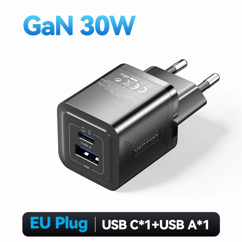 Gan 30W Fast Charger for Iphone 16 15 14 13 12 PD3.0 Charger for Ipad Pro Xiaomi Samsung USB Type C Mobile Phone Charger
