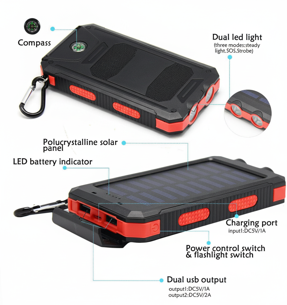 Super Large Capacity Solar Power USB Portable Charger