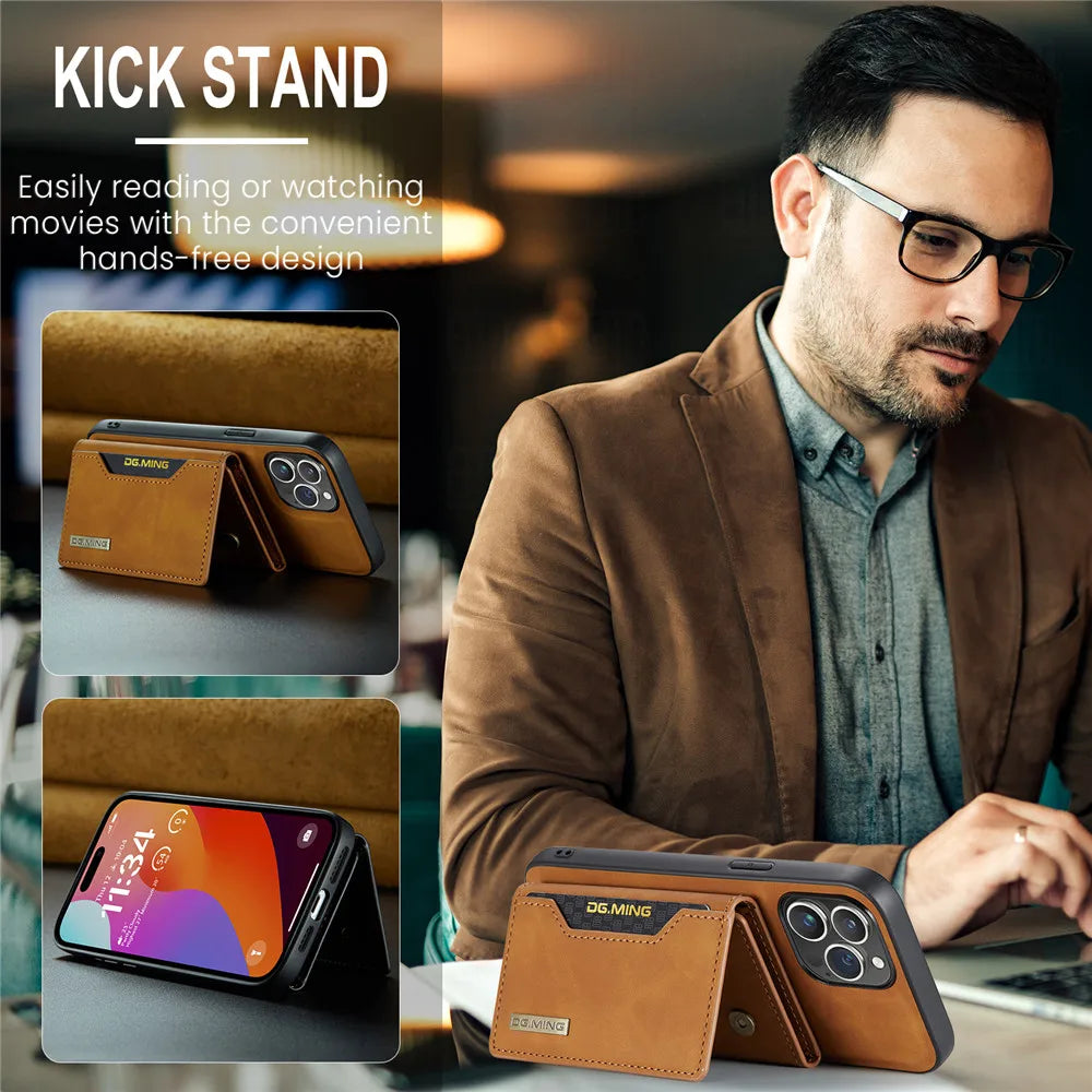 2 in 1 Detachable Magnetic Leather Case for Iphone 17 Pro Max 17 Air 16 16E 15 14 13 12 11 Wallet Cover Cards Holder Pocket