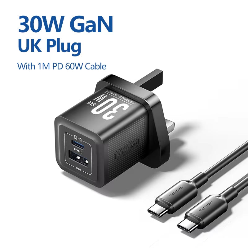 Gan 30W Fast Charger for Iphone 16 15 14 13 12 PD3.0 Charger for Ipad Pro Xiaomi Samsung USB Type C Mobile Phone Charger