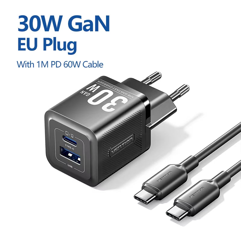 Gan 30W Fast Charger for Iphone 16 15 14 13 12 PD3.0 Charger for Ipad Pro Xiaomi Samsung USB Type C Mobile Phone Charger