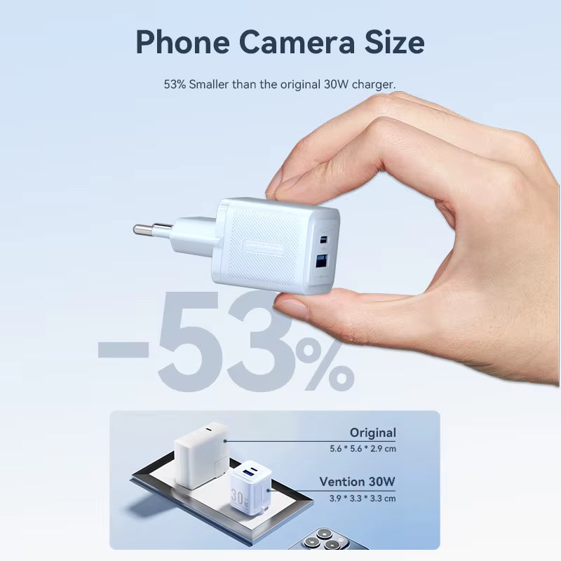 Gan 30W Fast Charger for Iphone 16 15 14 13 12 PD3.0 Charger for Ipad Pro Xiaomi Samsung USB Type C Mobile Phone Charger