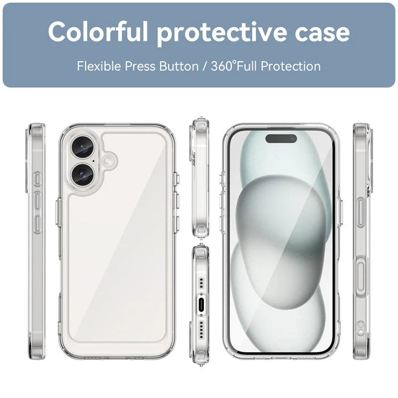 For Iphone 16 Case Iphone 16 plus Pro Max Cover Luxury Clear PC Shockproof Silicone Protective Phone Back Cover for Iphone 16