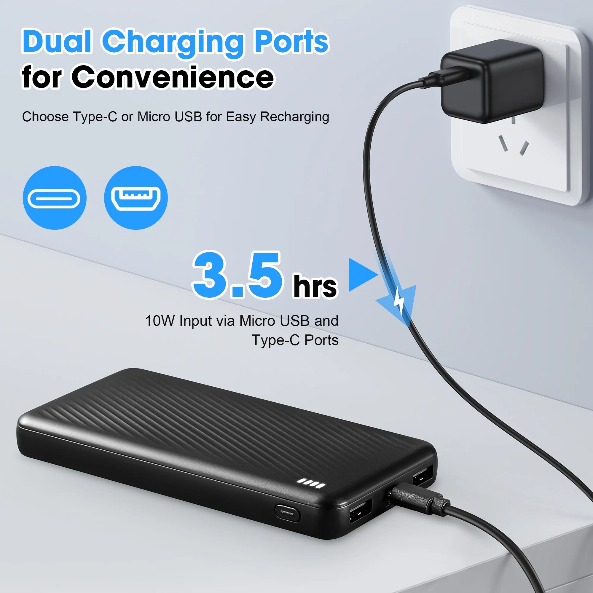 20000Mah Portable Phone Charger for Iphone , Cell Phone Portable Power Banks with Micro and Type C Inputs, Dual USB Output Battery Pack for Android, Galaxy, Pixel(Black)