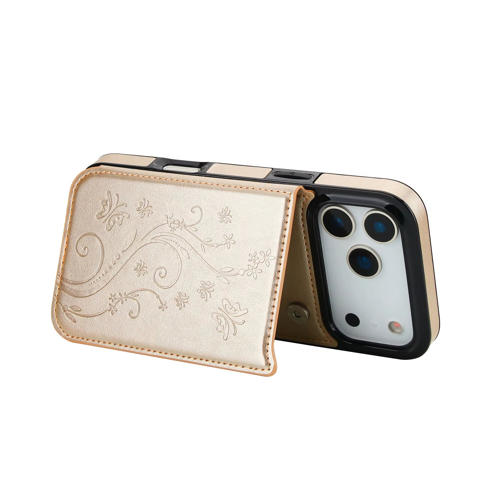 Double Layer Printing Card Holder Solid Color Leather Cover for Iphone 17 Air 16E 16 Pro 15 14 13 12 11 8 7 6 plus X XR Max Case