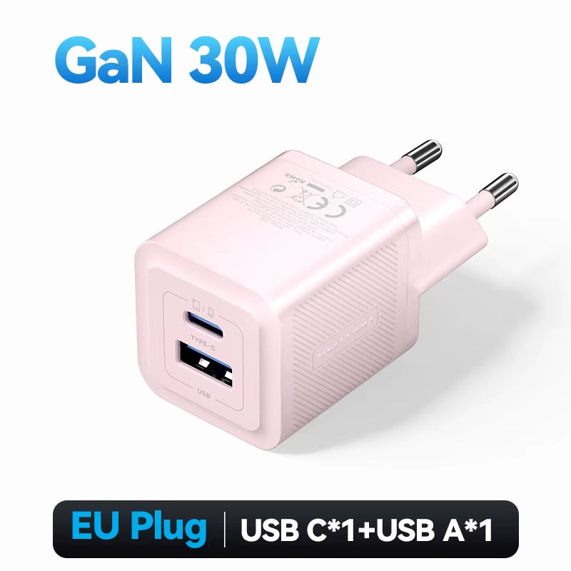 Gan 30W Fast Charger for Iphone 16 15 14 13 12 PD3.0 Charger for Ipad Pro Xiaomi Samsung USB Type C Mobile Phone Charger