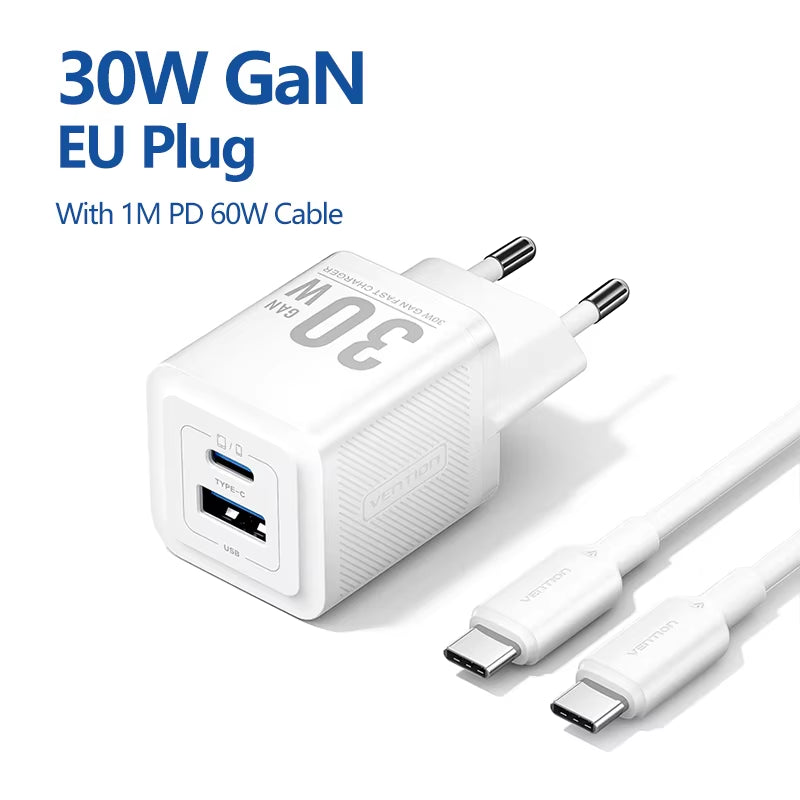 Gan 30W Fast Charger for Iphone 16 15 14 13 12 PD3.0 Charger for Ipad Pro Xiaomi Samsung USB Type C Mobile Phone Charger