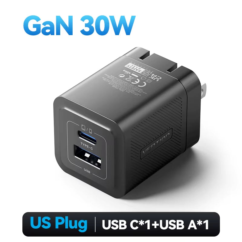 Gan 30W Fast Charger for Iphone 16 15 14 13 12 PD3.0 Charger for Ipad Pro Xiaomi Samsung USB Type C Mobile Phone Charger