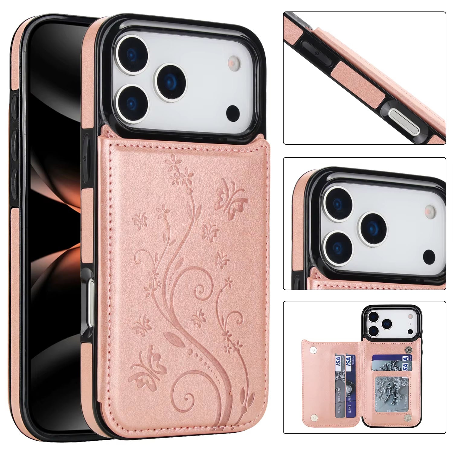 Double Layer Printing Card Holder Solid Color Leather Cover for Iphone 17 Air 16E 16 Pro 15 14 13 12 11 8 7 6 plus X XR Max Case