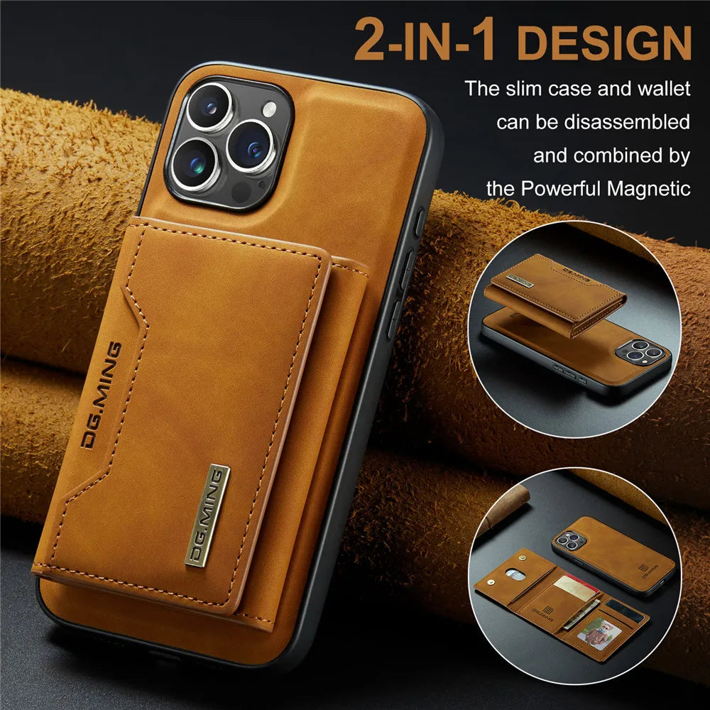 2 in 1 Detachable Magnetic Leather Case for Iphone 17 Pro Max 17 Air 16 16E 15 14 13 12 11 Wallet Cover Cards Holder Pocket