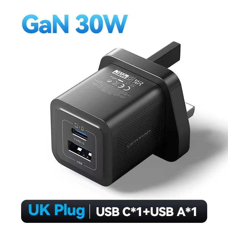 Gan 30W Fast Charger for Iphone 16 15 14 13 12 PD3.0 Charger for Ipad Pro Xiaomi Samsung USB Type C Mobile Phone Charger