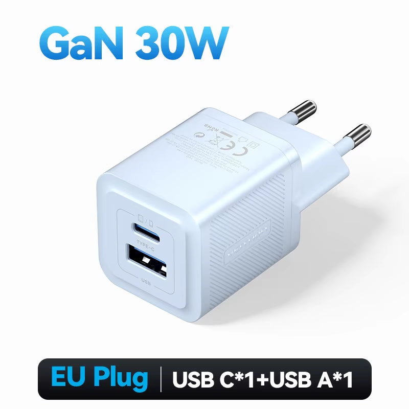 Gan 30W Fast Charger for Iphone 16 15 14 13 12 PD3.0 Charger for Ipad Pro Xiaomi Samsung USB Type C Mobile Phone Charger