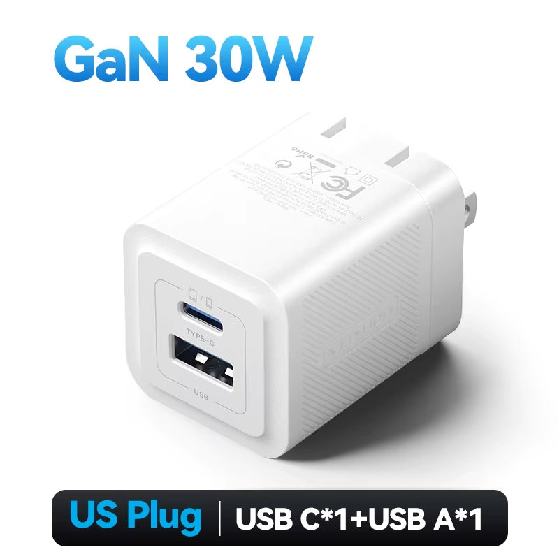 Gan 30W Fast Charger for Iphone 16 15 14 13 12 PD3.0 Charger for Ipad Pro Xiaomi Samsung USB Type C Mobile Phone Charger