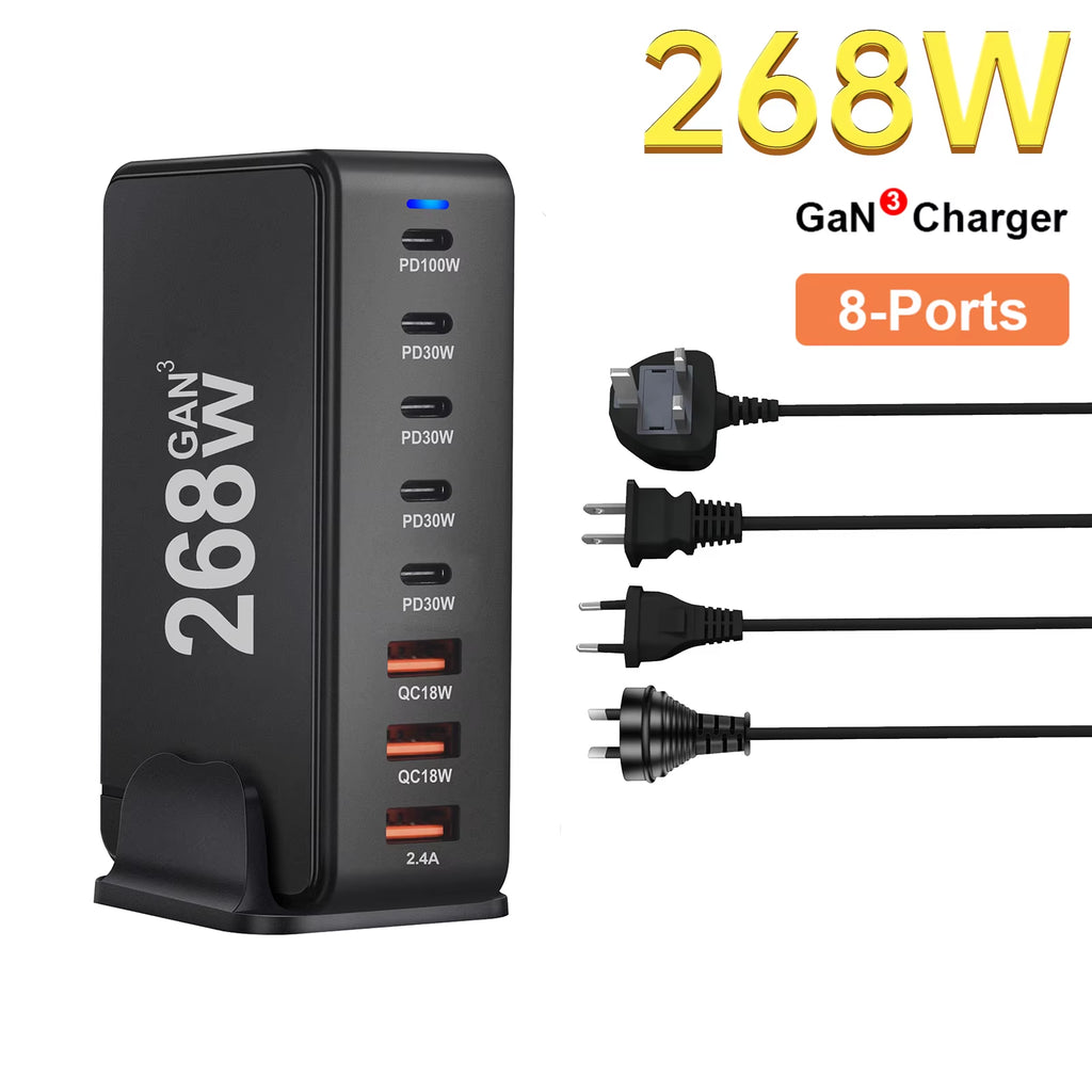 268W Desktop GaN Fast Charger 8-Port