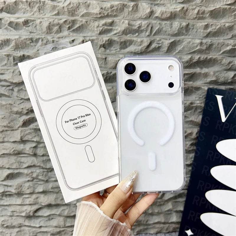 Original for Magsafe Magnetic Wireless Charging Case for  17 Air 16 15 14 13 12 11 Pro Max 17 plus Mini Clear Back Cover