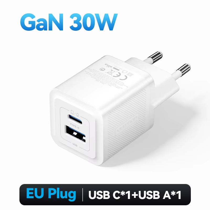 Gan 30W Fast Charger for Iphone 16 15 14 13 12 PD3.0 Charger for Ipad Pro Xiaomi Samsung USB Type C Mobile Phone Charger